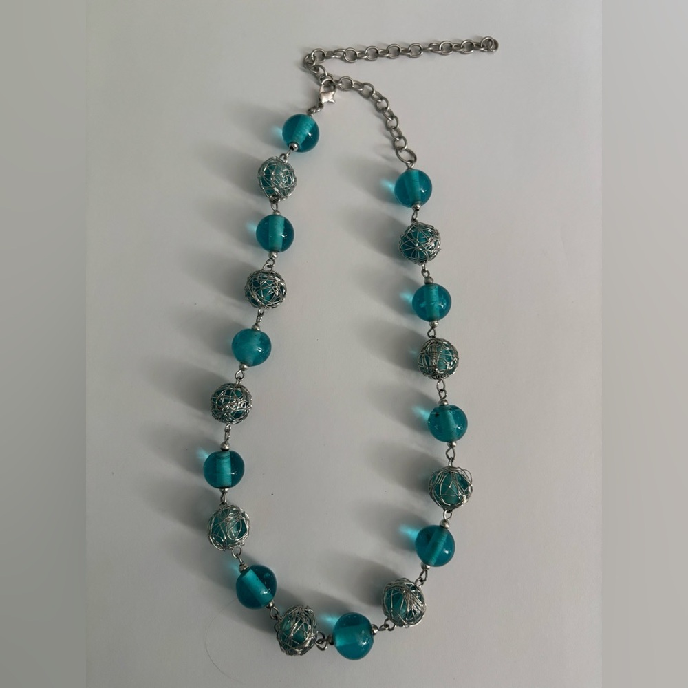 Elegant Silver and Blue Beaded Necklace